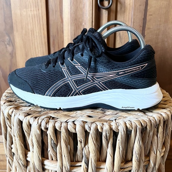 Asics Women's Gel Contend 6 Black Rose Gold Running Shoes Size 8 - Picture 1 of 15